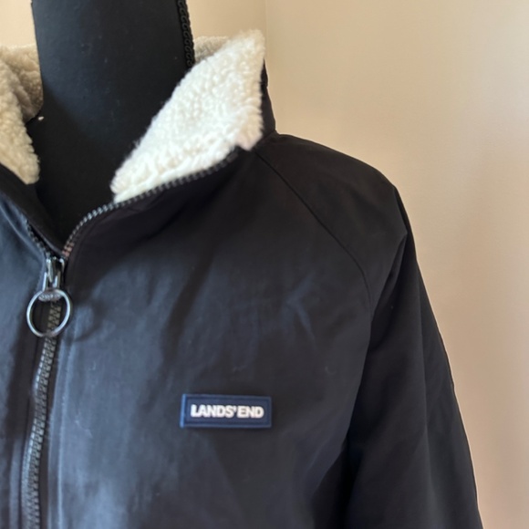 *LAND'S END* Men's Black Long Sleeve Lined Hooded Jacket Coat Size L (42-44) - Picture 2 of 7
